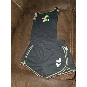 Wicked pink green butterfly outfit size 4 5 top shorts